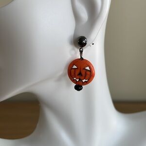 HAND CRAFTED Halloween Jack O’Lantern Orange Earrings Gunmetal Ear Posts
